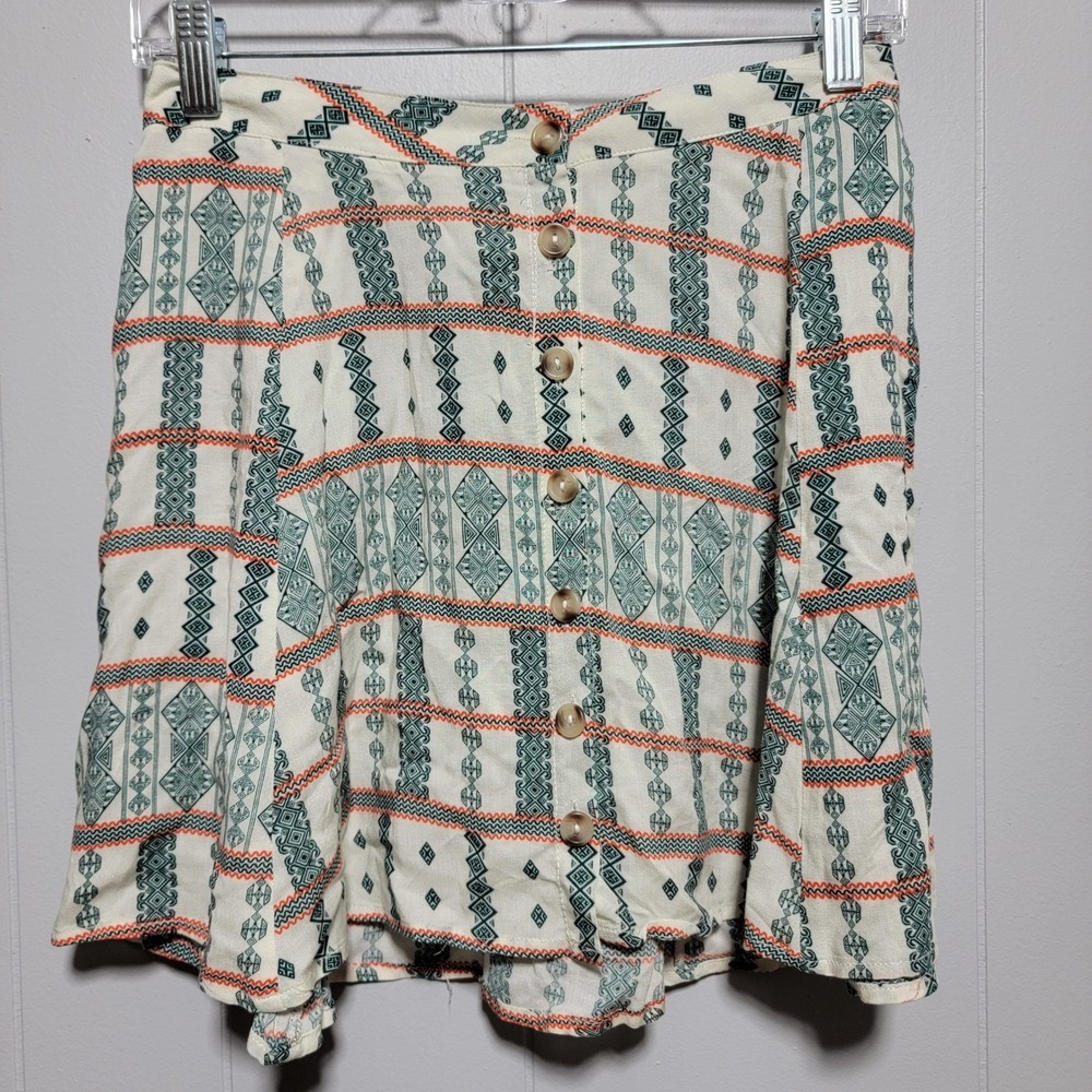 LA Hearts PacSun Ivory Geometric Tribal Print Button Front Mini Skirt Medium NWT